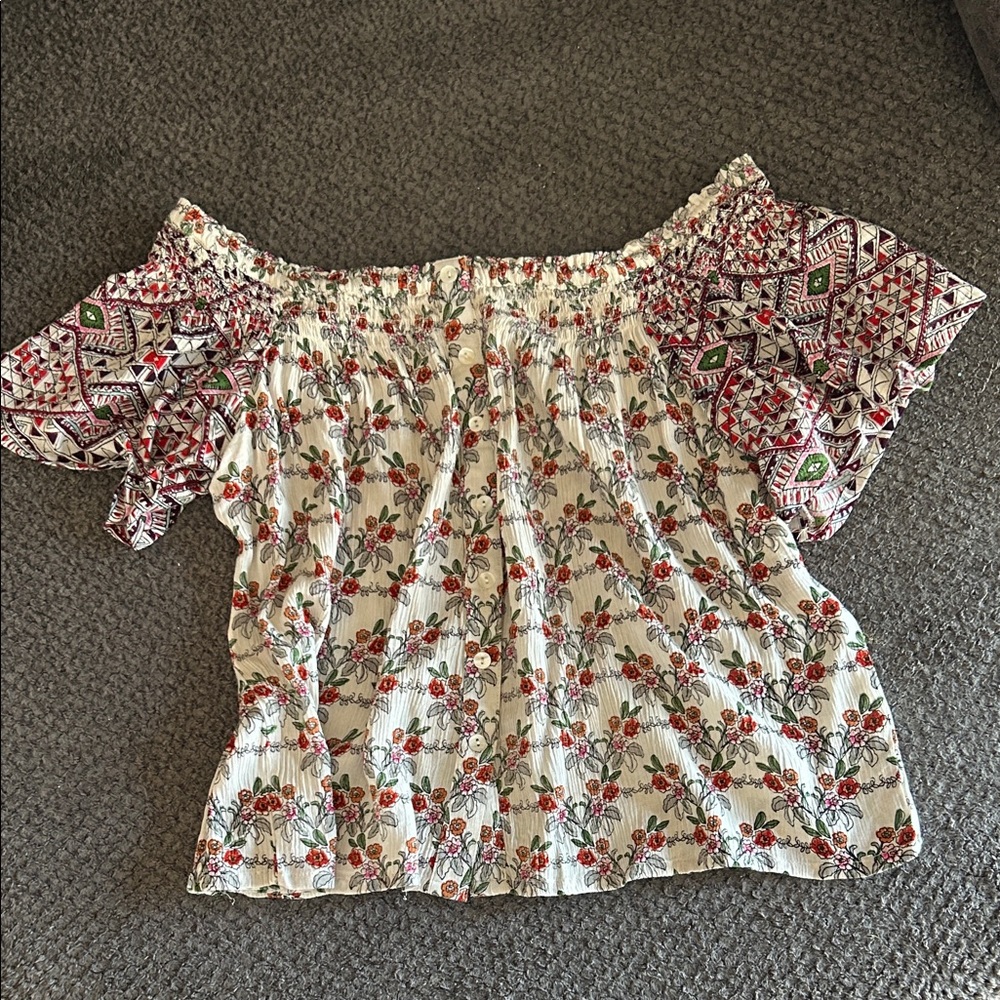 Patrons of Peace Multicolor Floral Off-Shoulder Tunic